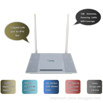 4LAN (1GE+3FE) + 2FXS + 300Mbps WiFi Gepon ONU